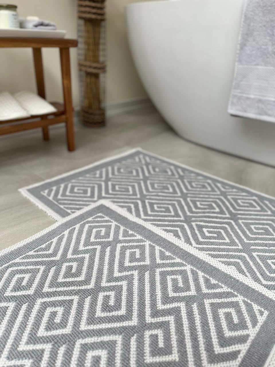 Labyrinth Natural Cotton 2-Piece Bath Mat Set 60x100+50x60 cm - Grey