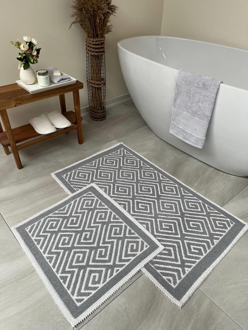 Labyrinth Natural Cotton 2-Piece Bath Mat Set 60x100+50x60 cm - Grey