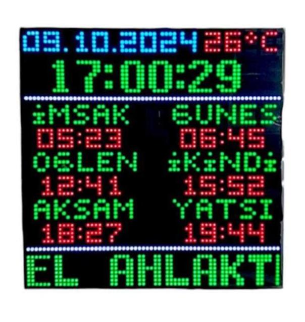 Led Scrolling Writing Color Changing Time Clock Mosque, Masjid Prayer Clock (Case Size: 34x34 cm)