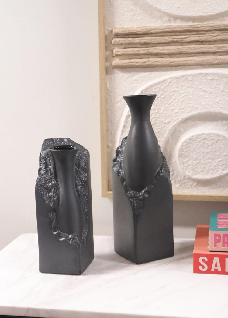 Licia Ceramic Vase Black 10x10x35 cm - Exporgin - Global Shopping Site