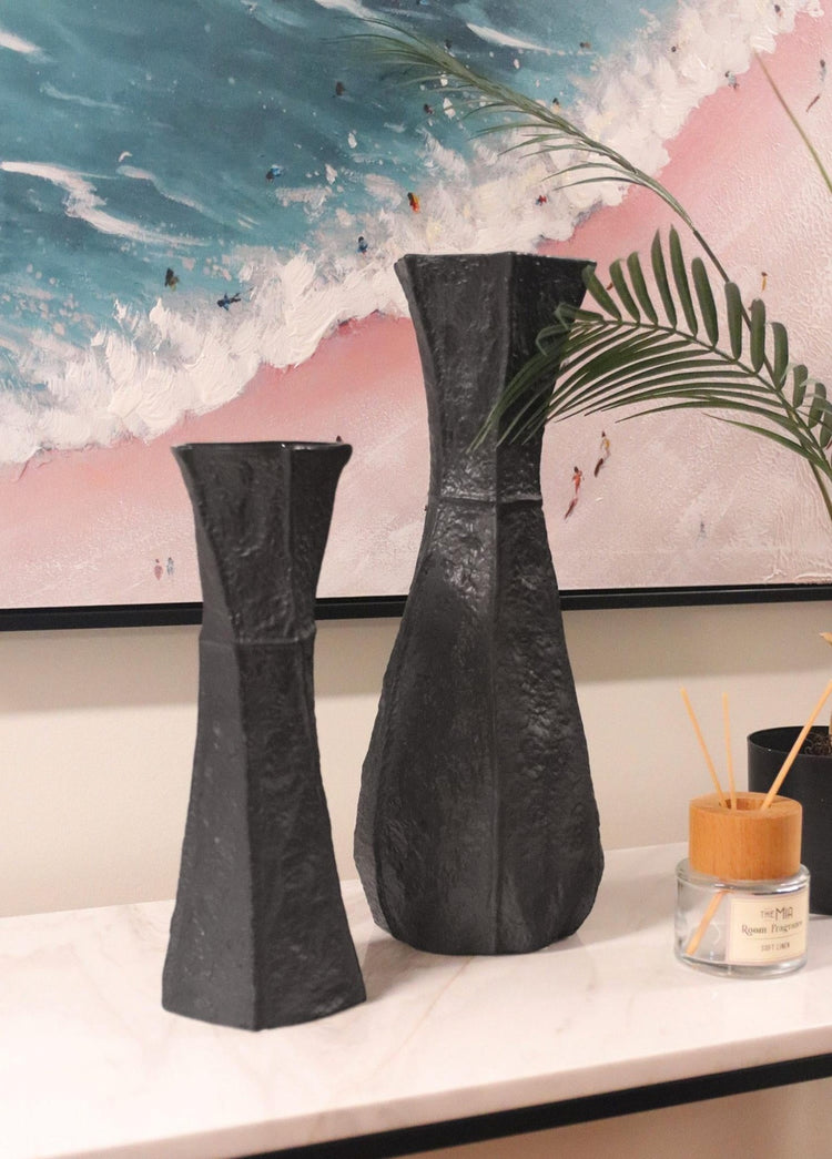 Licia Ceramic Vase Black 13x10x33 cm - Exporgin - Global Shopping Site