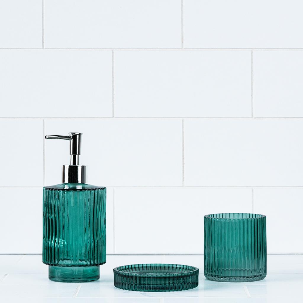 Linear Glass Liquid Soap Dispenser Bathroom Set Green