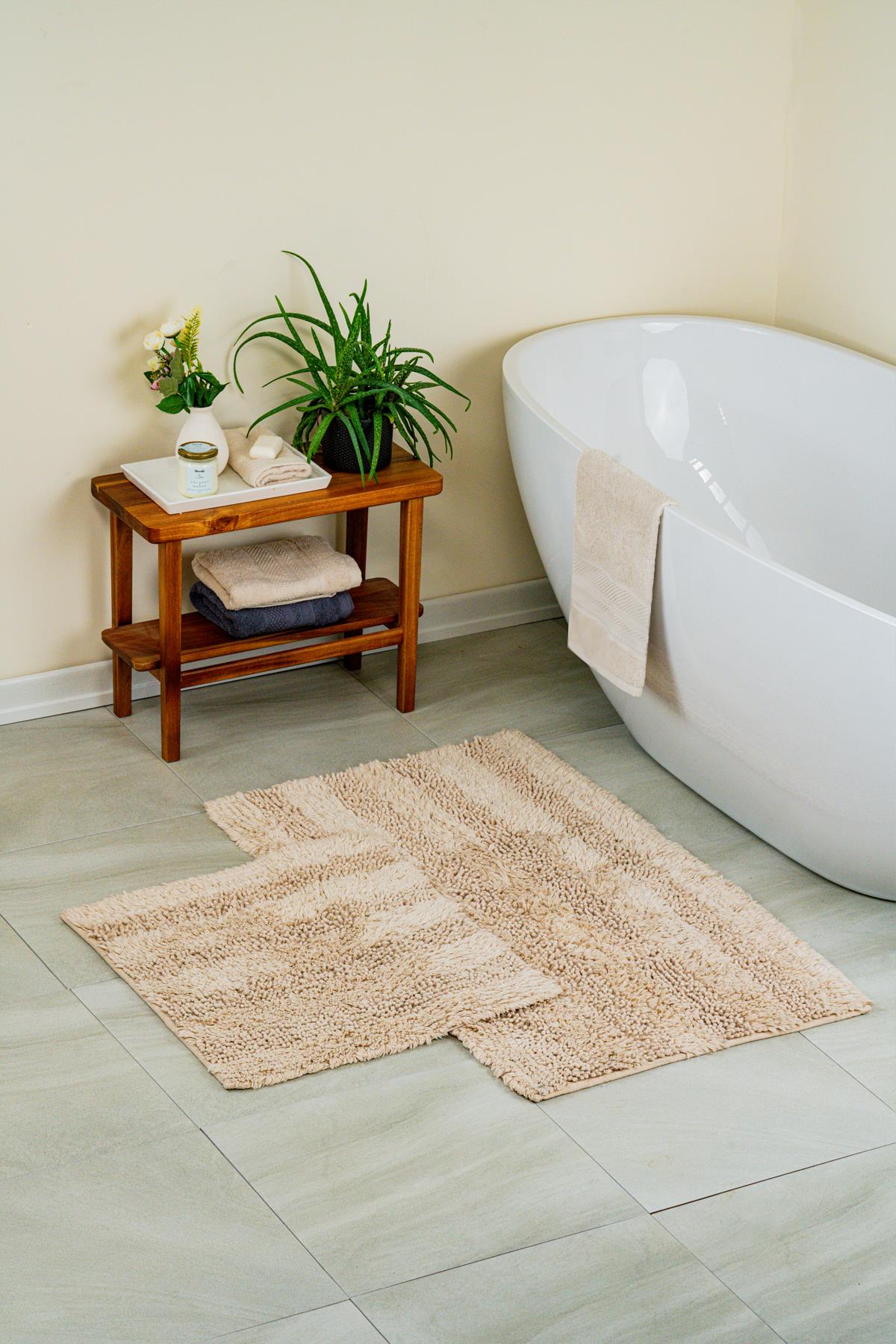 Luxury Softy Natural Cotton 2 piezas de alfombrilla de baño 60x100+50x60 - beige