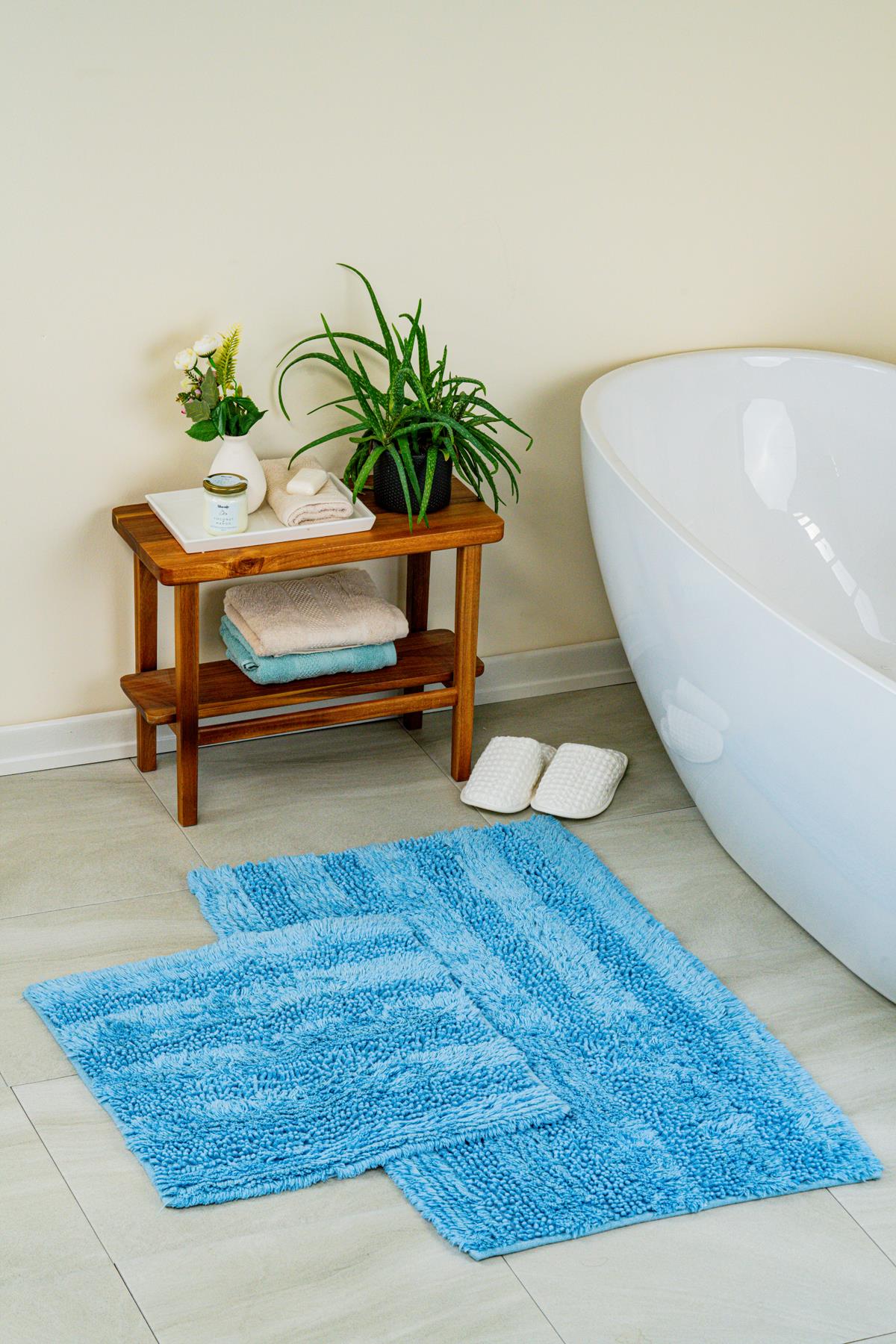 Luxury Softy Natural Cotton 2-Piece Bath Mat Set 60x100+50x60 - Blue