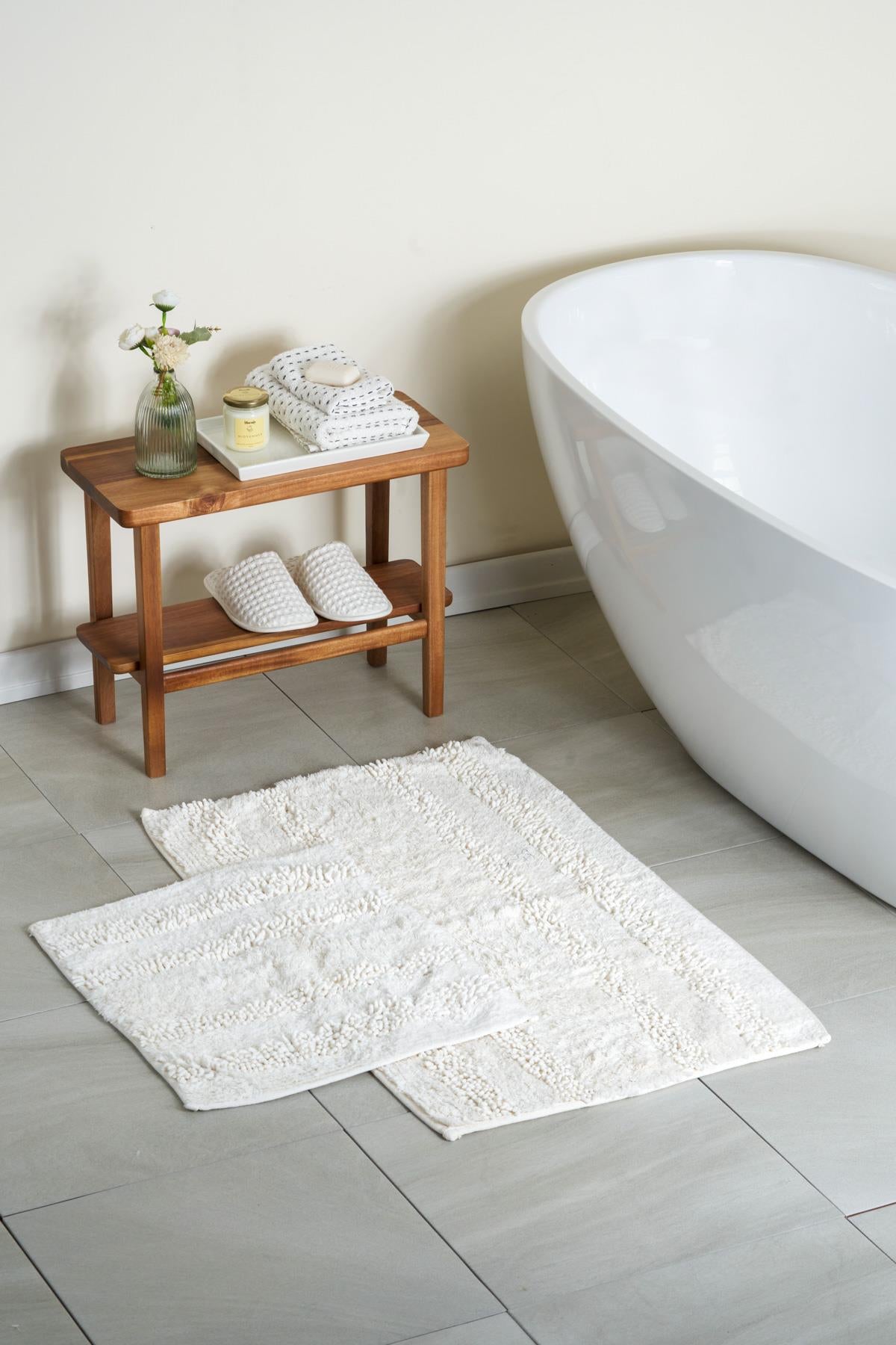 Luxury Softy Natural Cotton 2-Piece Bath Mat Set 60x100+50x60 cm - Cream