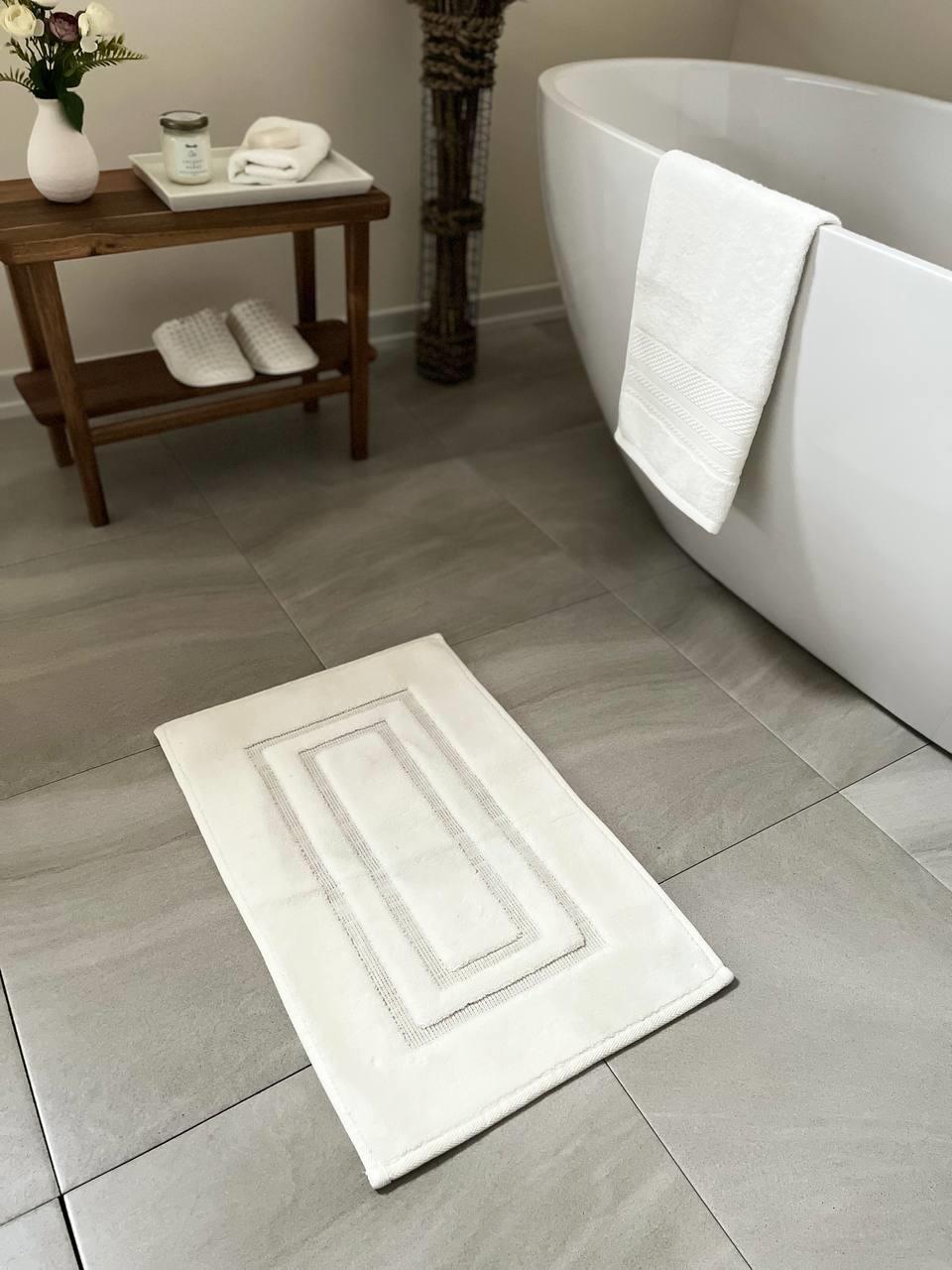 Double Çerçeveli Natural Cotton Bath Mat 40X60 cm - White