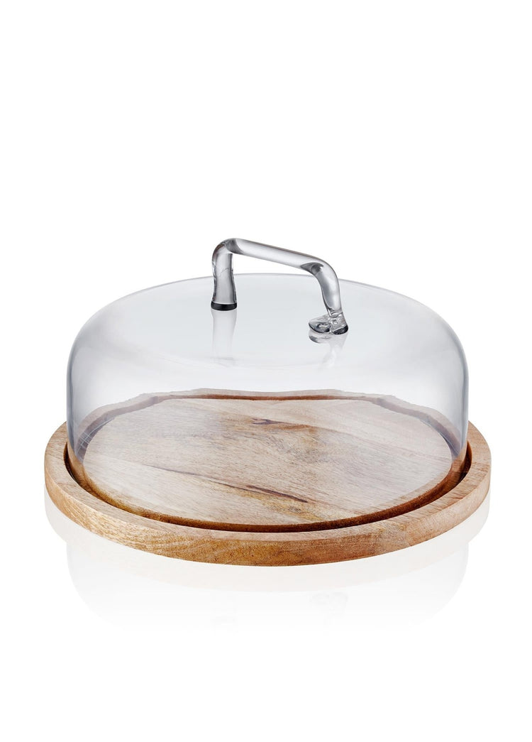 Madera – Round Cake Storage Bowl – Acacia Wood & Glass – 18x30x30 cm - Exporgin | Türkiye Comes to You