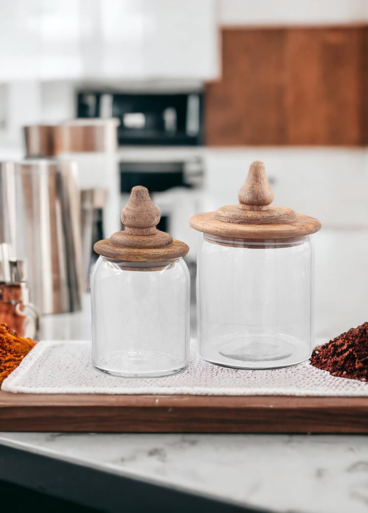 Madera Storage Jar with Lid 16x8x8 cm - Exporgin - Global Shopping Site