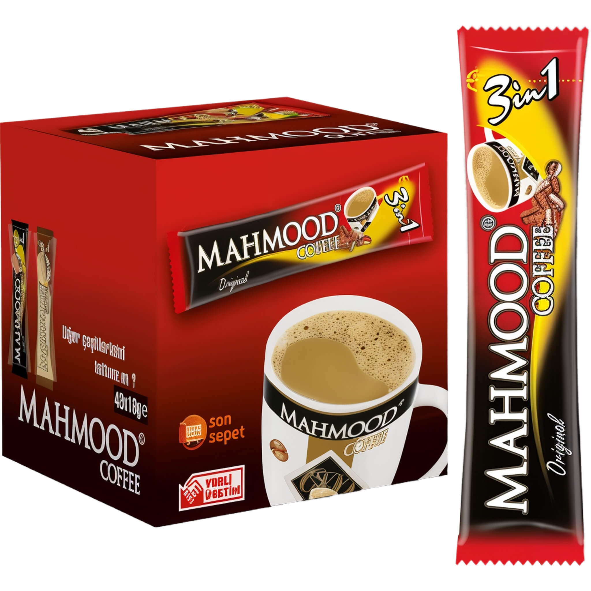 Mahmood Coffee 3 - in - 1 Instant Arabica Coffee with Cream and Sugar - 48x18g (0.63 oz) Sticks - Exporgin | Türkiye Comes to You