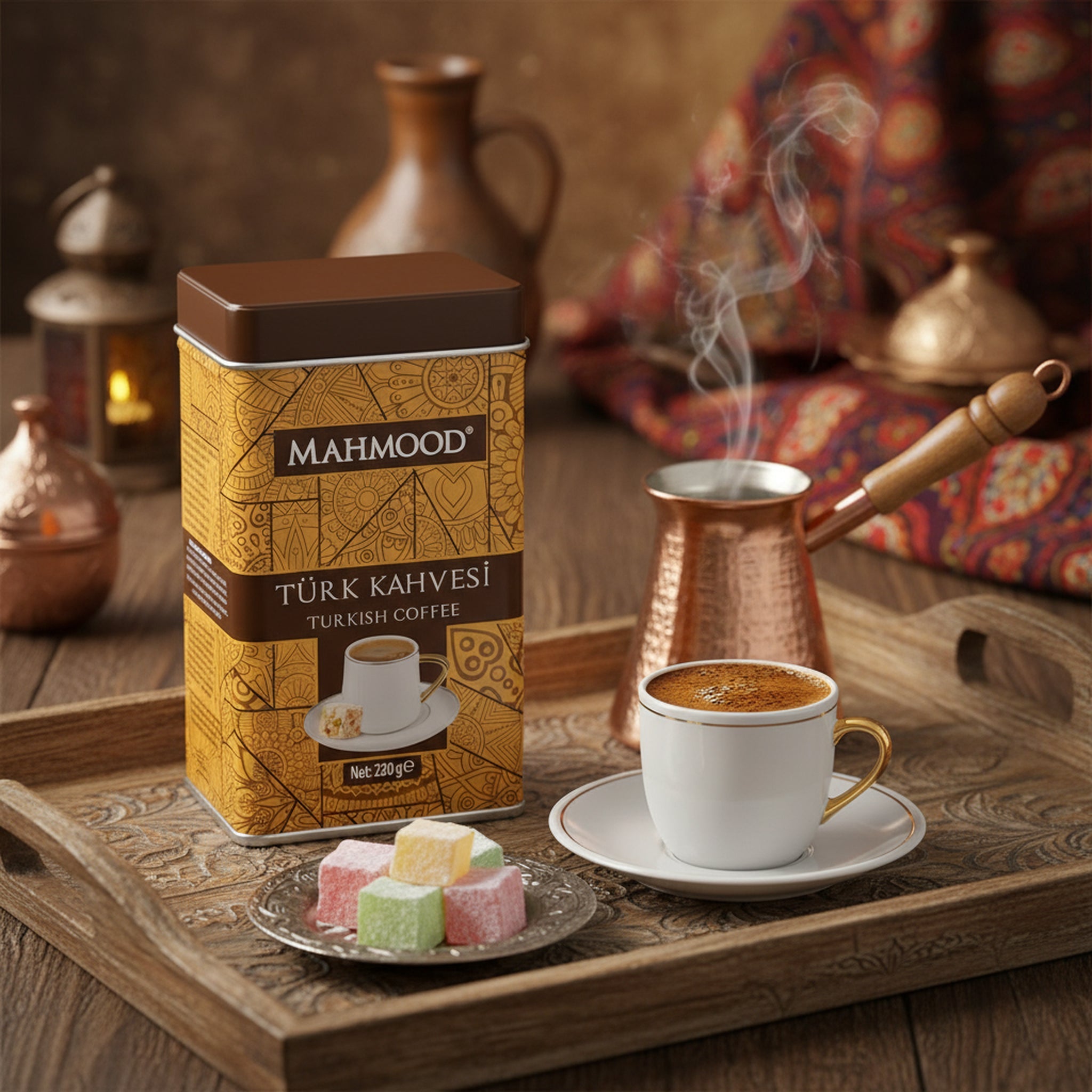 Mahmood Turkish Coffee – 220 gr Tin – Medium Roast Arabica, Traditional Flavor, Rich Foam - Exporgin | Türkiye Comes to You