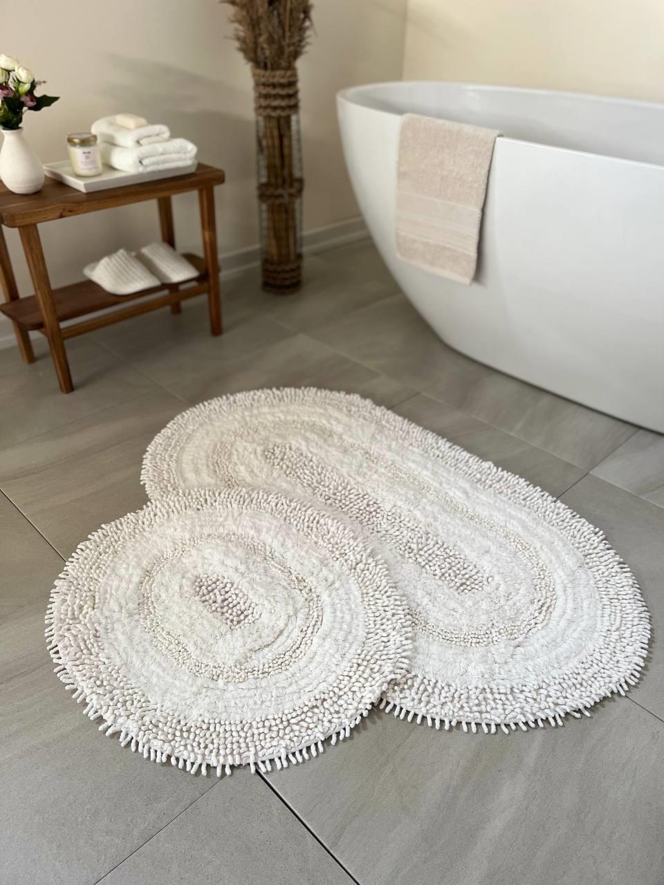 Macaroni Natural Cotton 2-Piece Bath Mat Set 60x100+50x60 cm White