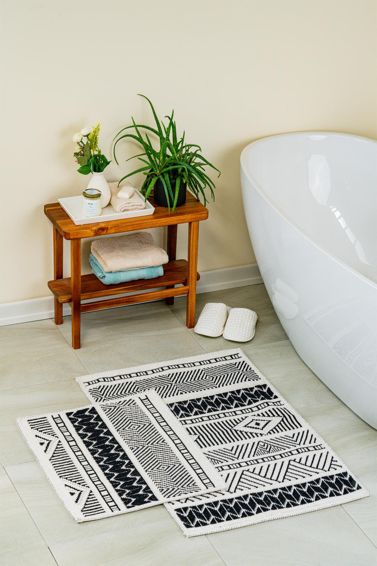 Marina Doğam Cotton 2-Piece Bath Mat Set 60x100+50x60 - Black