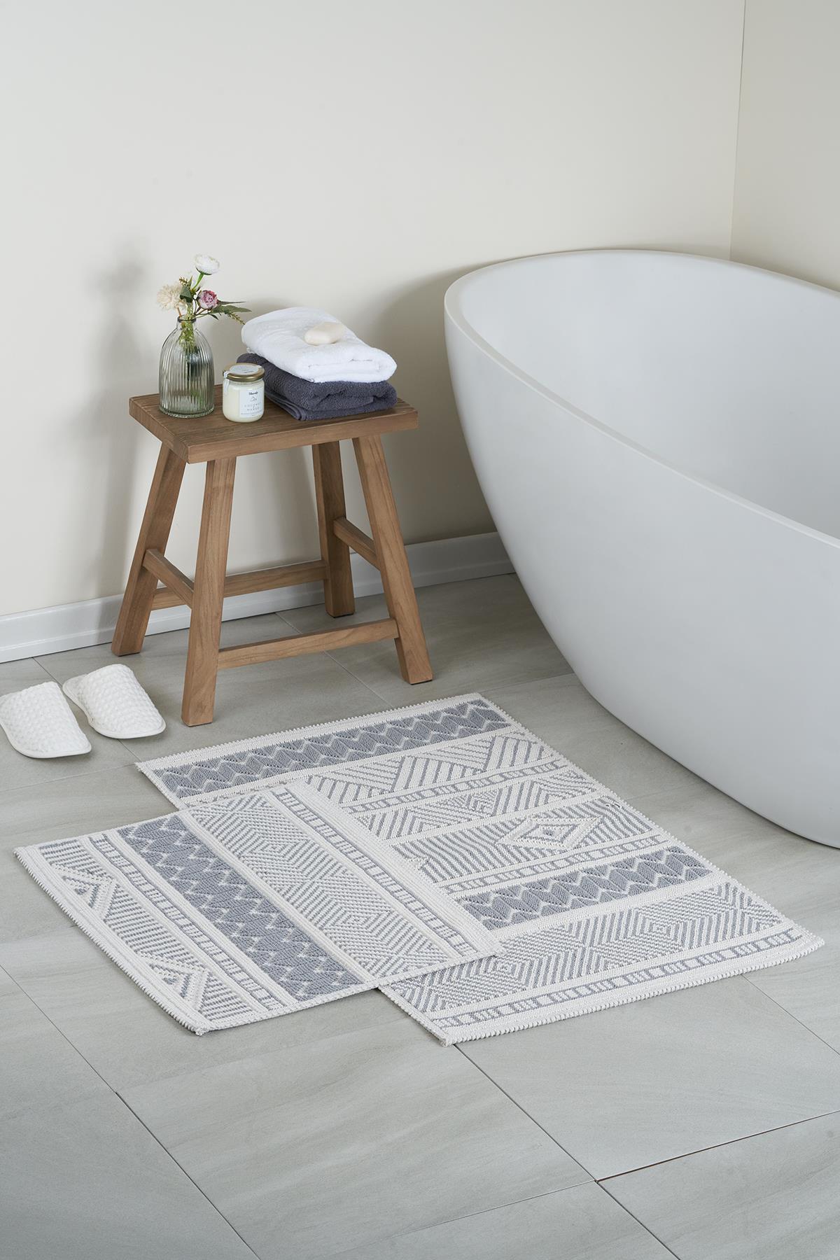 Marina Natural Cotton 2-Piece Bath Mat Set 60x100+50x60 cm - Grey