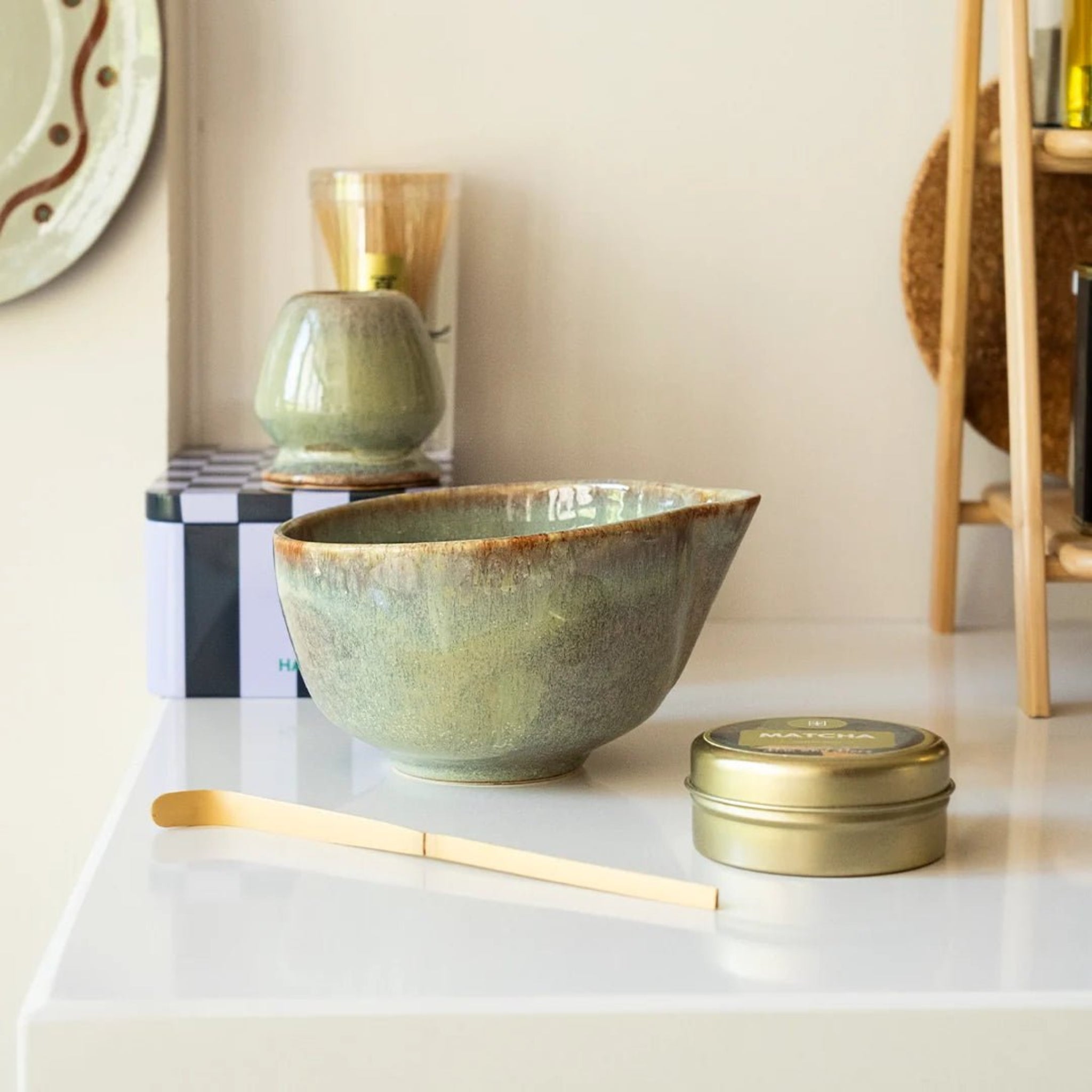 Matcha Ritual Set – Stoneware Matcha Bowl, Whisk Holder & Bamboo Whisk - Exporgin | Global Shopping Site