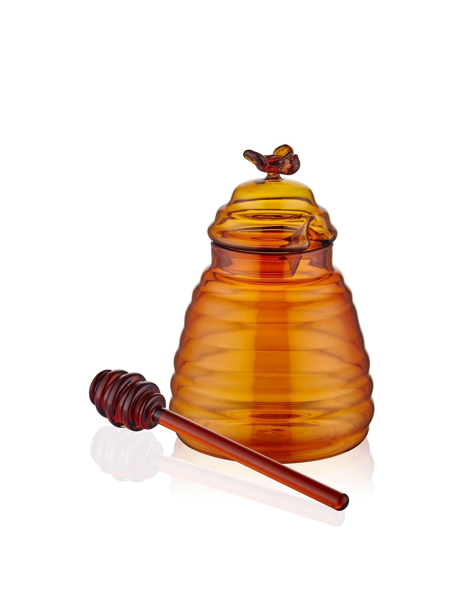 Maya – Glass Honey Jar with Spoon – Handmade Borosilicate & Vintage Style – 13cm desc: - Exporgin - Global Shopping Site