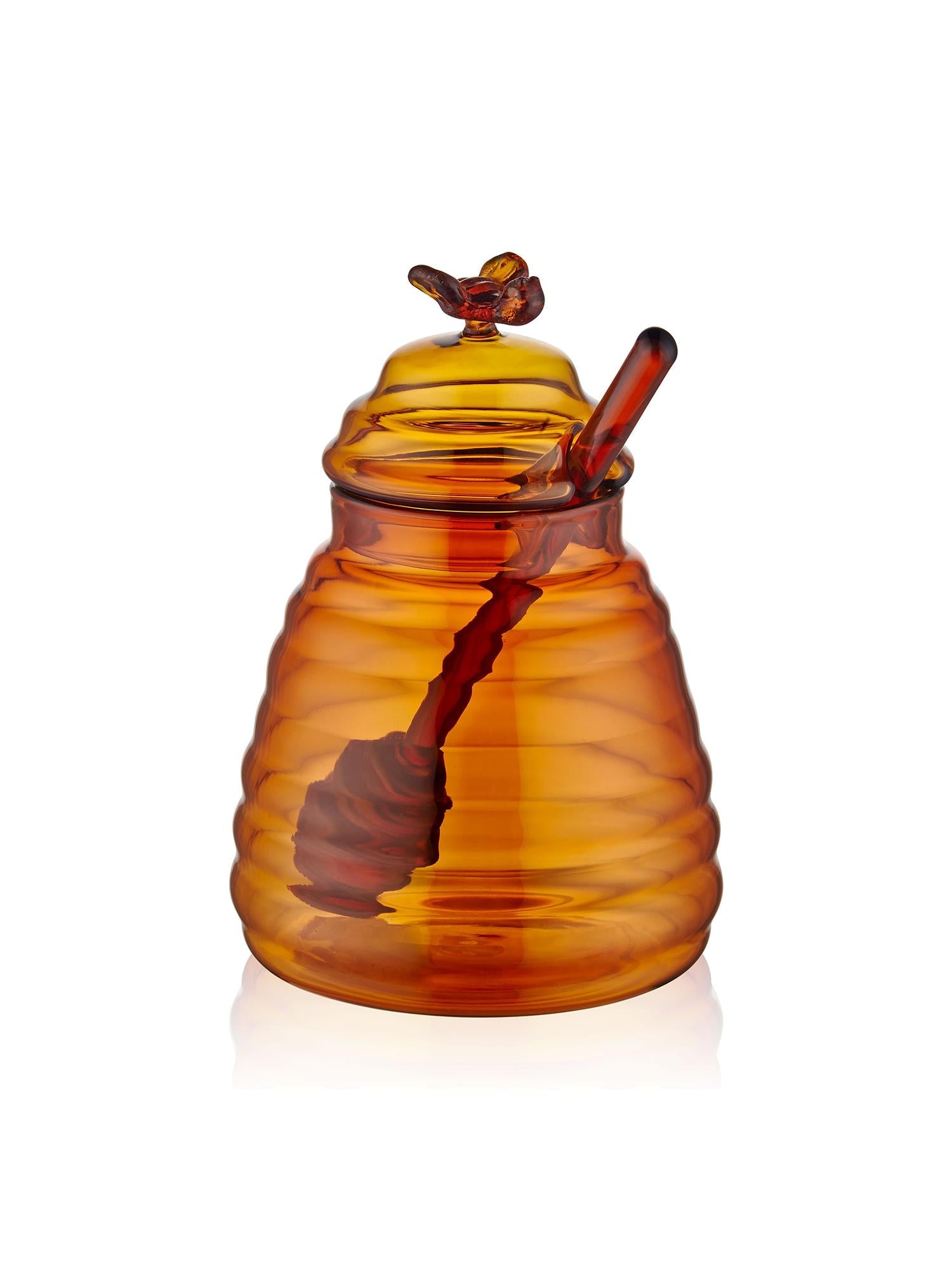 Maya – Glass Honey Jar with Spoon – Handmade Borosilicate & Vintage Style – 13cm desc: - Exporgin - Global Shopping Site