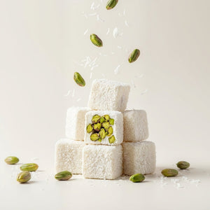 Meşhur Safranbolu Lokumcusu Turkish Delight Double Sultan with Pistachio Covered Coconut - Exporgin | Türkiye Comes to You