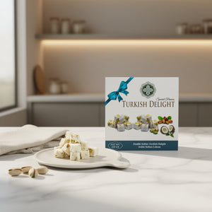 Meşhur Safranbolu Lokumcusu Turkish Delight Double Sultan with Pistachio Covered Coconut - Exporgin | Türkiye Comes to You