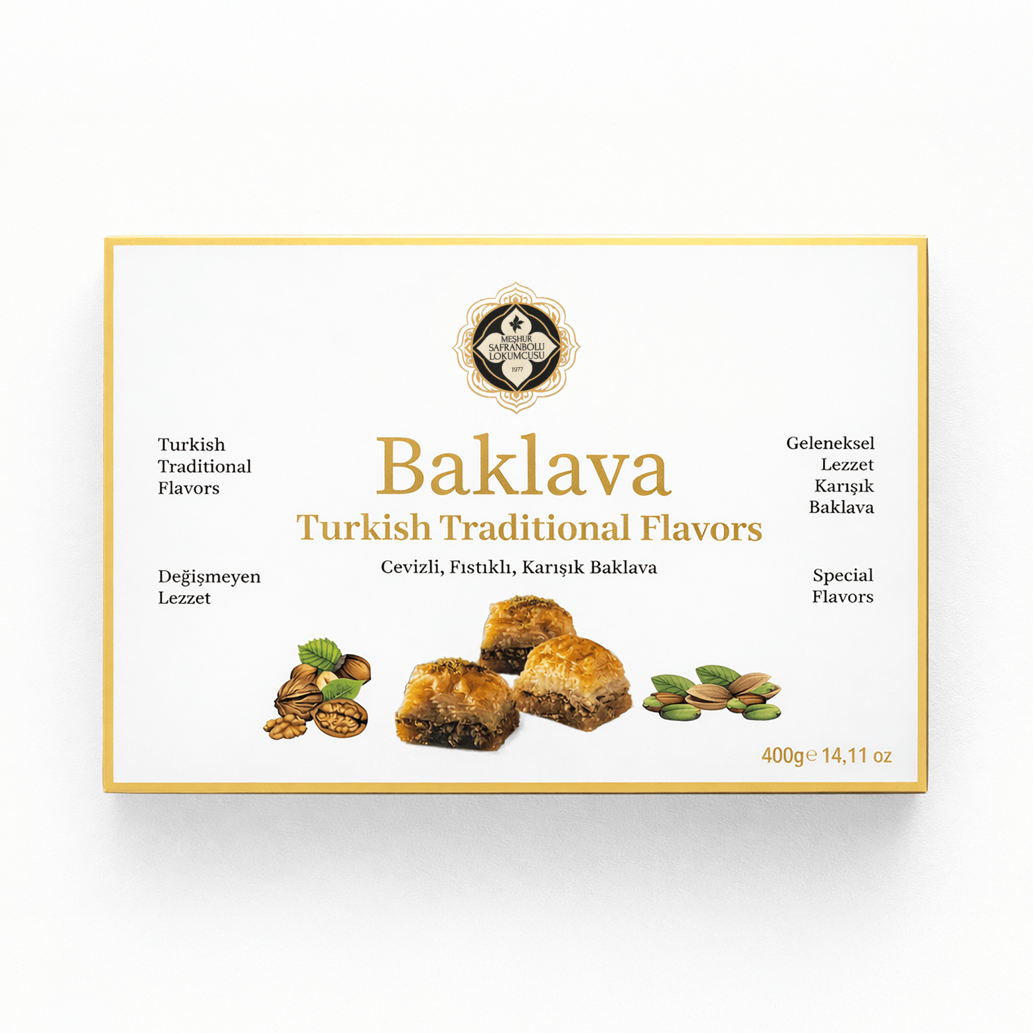 Meşhur Safranbolu Lokumcusu Turkish Mixed Syrup Dessert 400g (14.11 oz) – Pistachio & Walnut Assortment, Gourmet Turkish Sweets Gift Box - Exporgin | Global Shopping Site