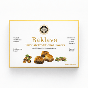 Meşhur Safranbolu Lokumcusu Turkish Mixed Syrup Dessert 400g (14.11 oz) – Pistachio & Walnut Assortment, Gourmet Turkish Sweets Gift Box - Exporgin | Global Shopping Site
