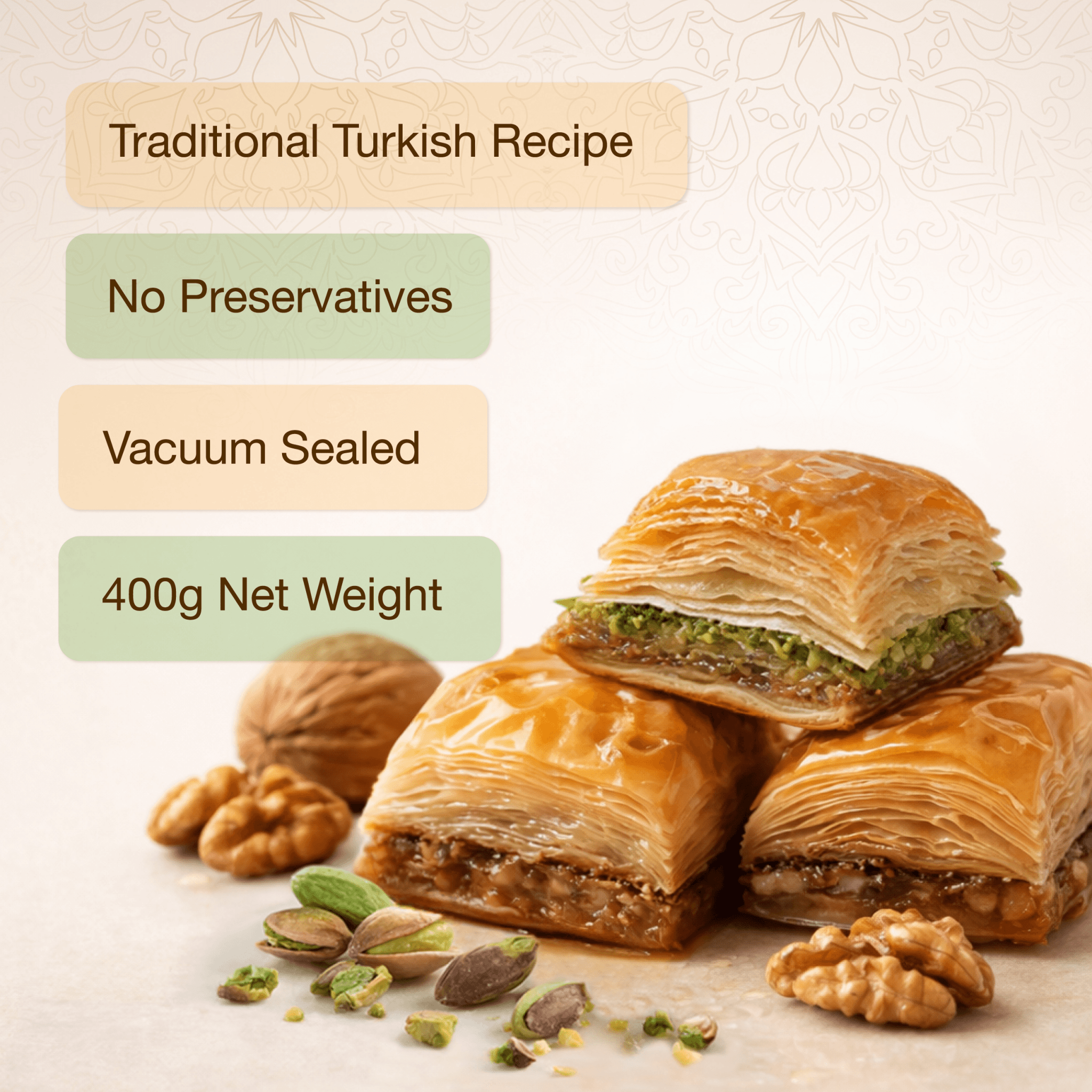 Meşhur Safranbolu Lokumcusu Turkish Mixed Syrup Dessert 400g (14.11 oz) – Pistachio & Walnut Assortment, Gourmet Turkish Sweets Gift Box - Exporgin | Global Shopping Site