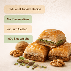 Meşhur Safranbolu Lokumcusu Turkish Mixed Syrup Dessert 400g (14.11 oz) – Pistachio & Walnut Assortment, Gourmet Turkish Sweets Gift Box - Exporgin | Global Shopping Site