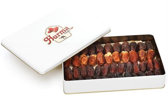 Mixed Premium Quality Dates Gift Box 595gr – Assorted Mebrum, Sugay, Safavi, Hudri Dates in Elegant Metal Box