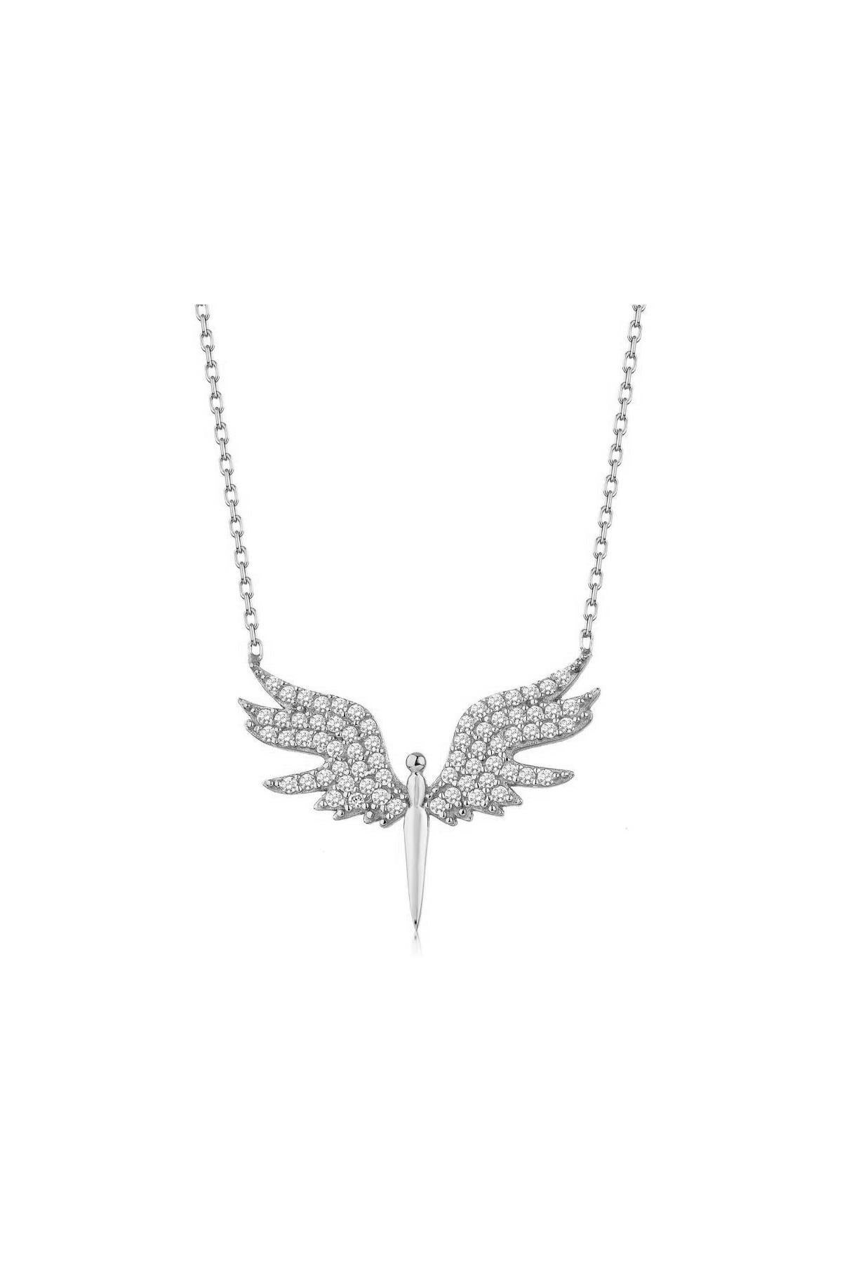 Michael Necklace Series White Zircon Stone Wing Collana femminile con catena d'argento 925