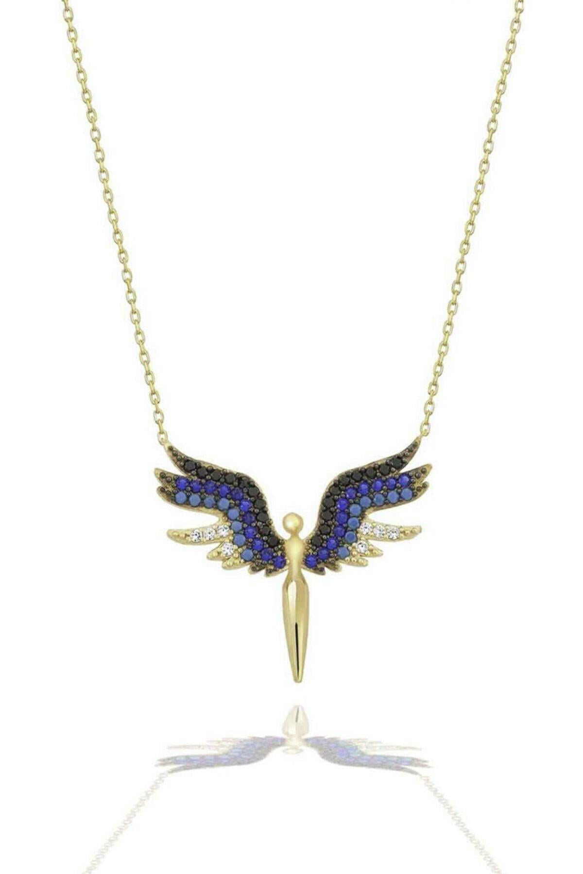 Michael Collana serie Colorful Zircon Stone Wing Women's Women's Neckace 925 Silver Chain