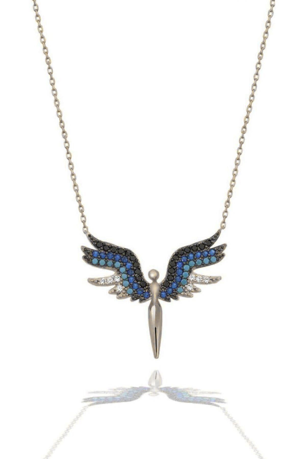 Michael Collana serie Colorful Zircon Stone Wing Women's Women's Neckace 925 Silver Chain