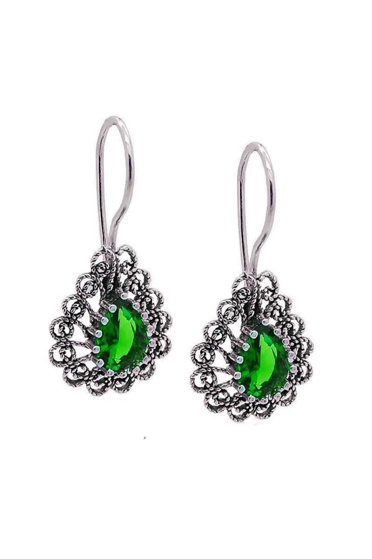 Serie Miras Jade Stone Telkari Pendientes de plateado