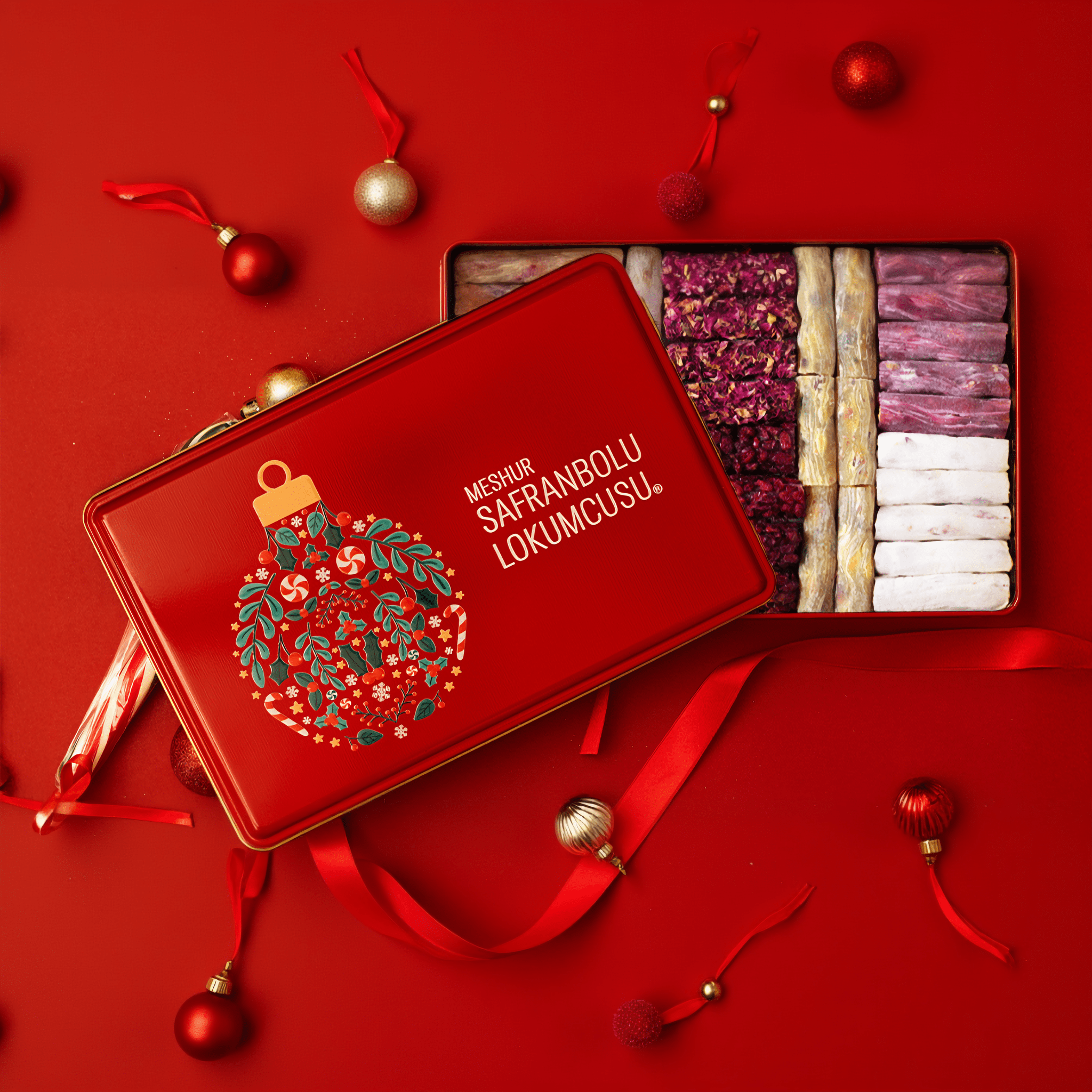 Mixed Finger Turkish Delight - Metal Box – Pomegranate & Pistachio, Rose, Grape, Sesame, Safflower, Double Sultan Varieties - 700g (24.69 oz) - Exporgin | Türkiye Comes to You