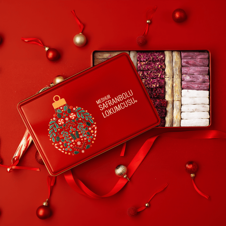 Mixed Finger Turkish Delight - Metal Box – Pomegranate & Pistachio, Rose, Grape, Sesame, Safflower, Double Sultan Varieties - 700g (24.69 oz) - Exporgin | Türkiye Comes to You