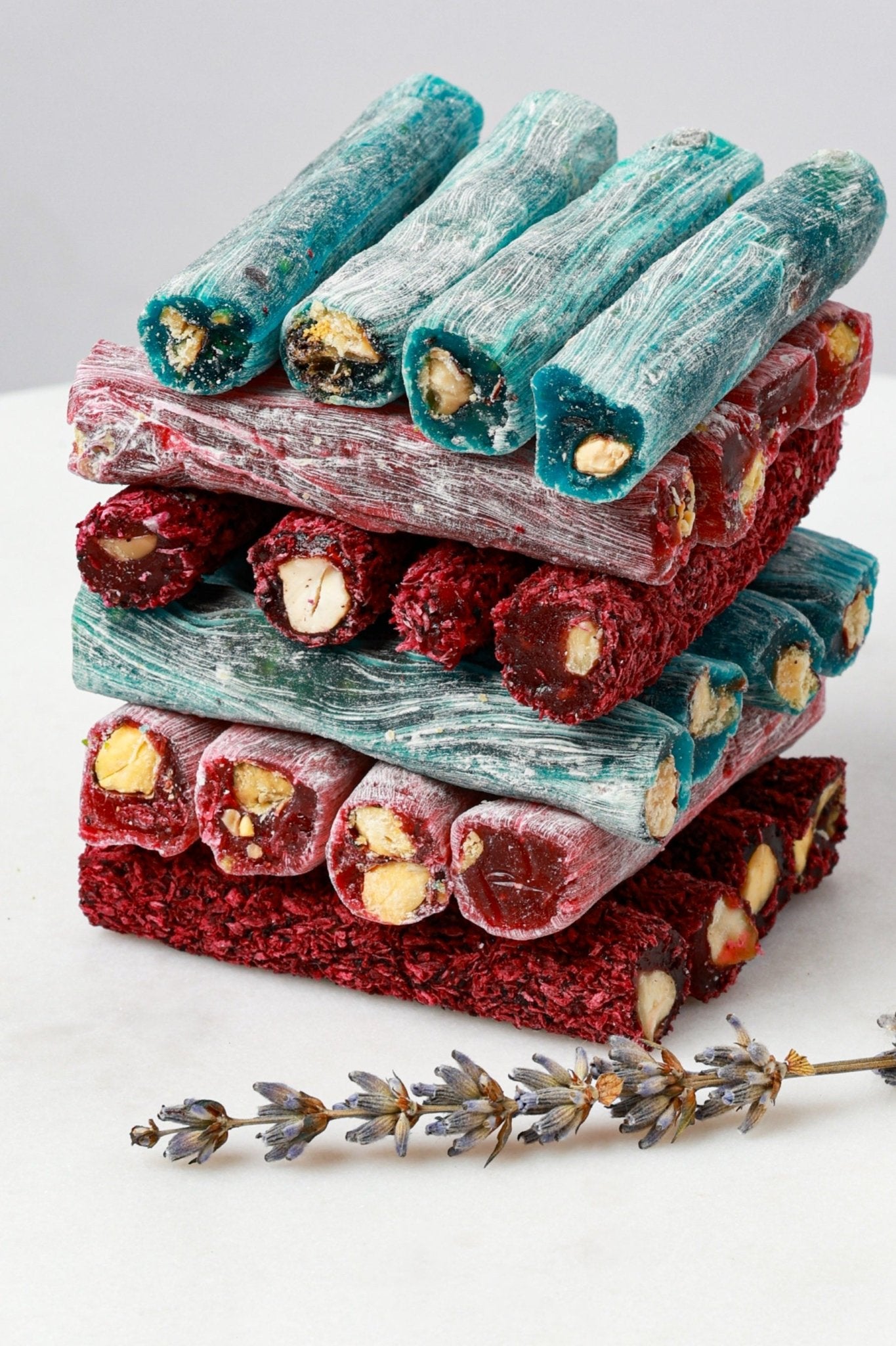 Mixed Finger Turkish Delight - Metal Box – Pomegranate & Pistachio, Rose, Grape, Sesame, Safflower, Double Sultan Varieties - 700g (24.69 oz) - Exporgin | Türkiye Comes to You