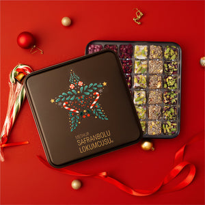 Mixed Wick Turkish Delight Metal Box – Pistachio Assortment with Rose, Grape, Safflower, Sesame and Coconut – 600g (21.16 oz) - Exporgin | Türkiye Comes to You