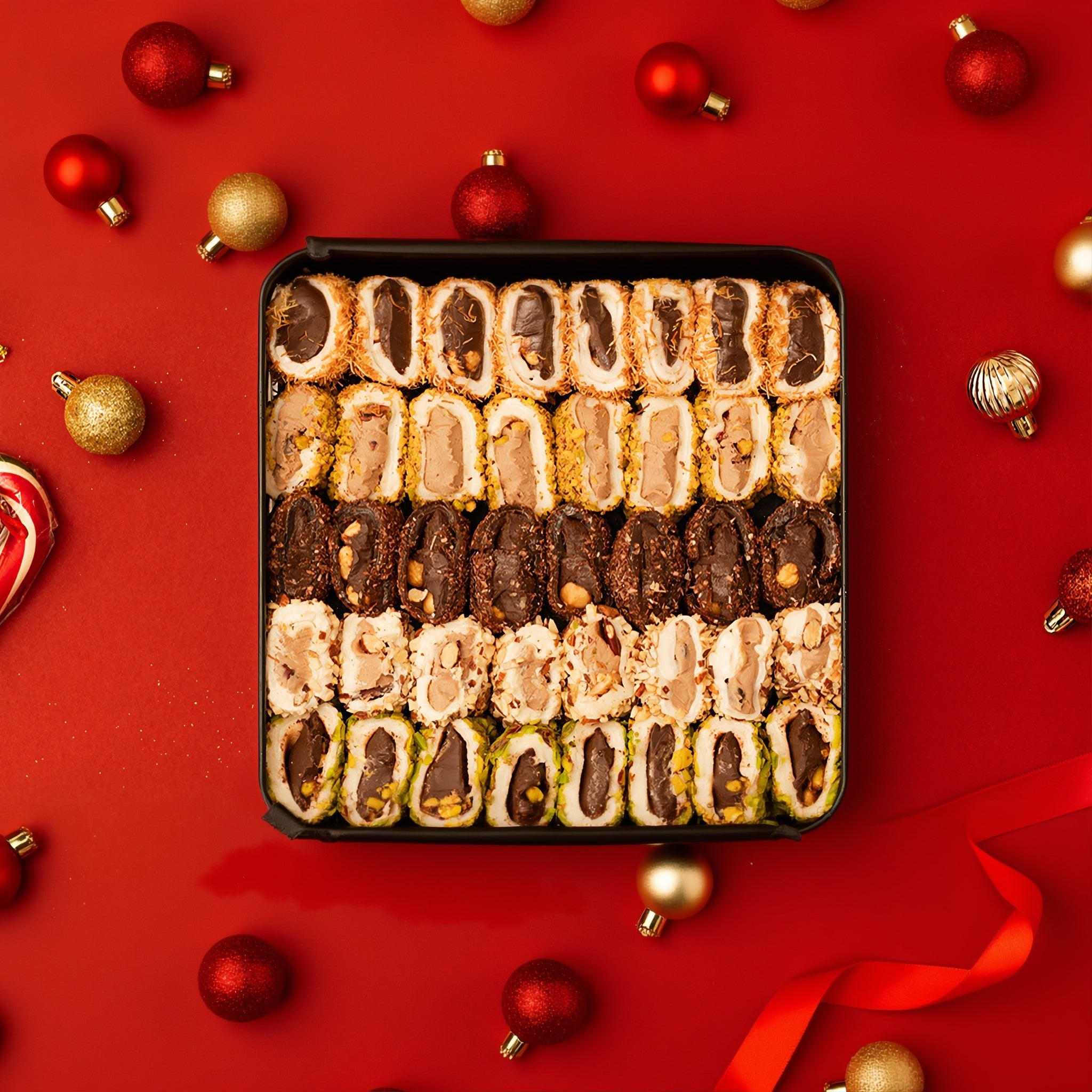 Mixed Wrapped Turkish Delight Metal Box – Assorted Flavors with Pistachio, Hazelnut, Almond & Chocolate – 1000g (35.27 oz) - Exporgin | Türkiye Comes to You
