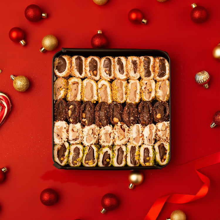 Mixed Wrapped Turkish Delight Metal Box – Assorted Flavors with Pistachio, Hazelnut, Almond & Chocolate – 1000g (35.27 oz) - Exporgin | Türkiye Comes to You