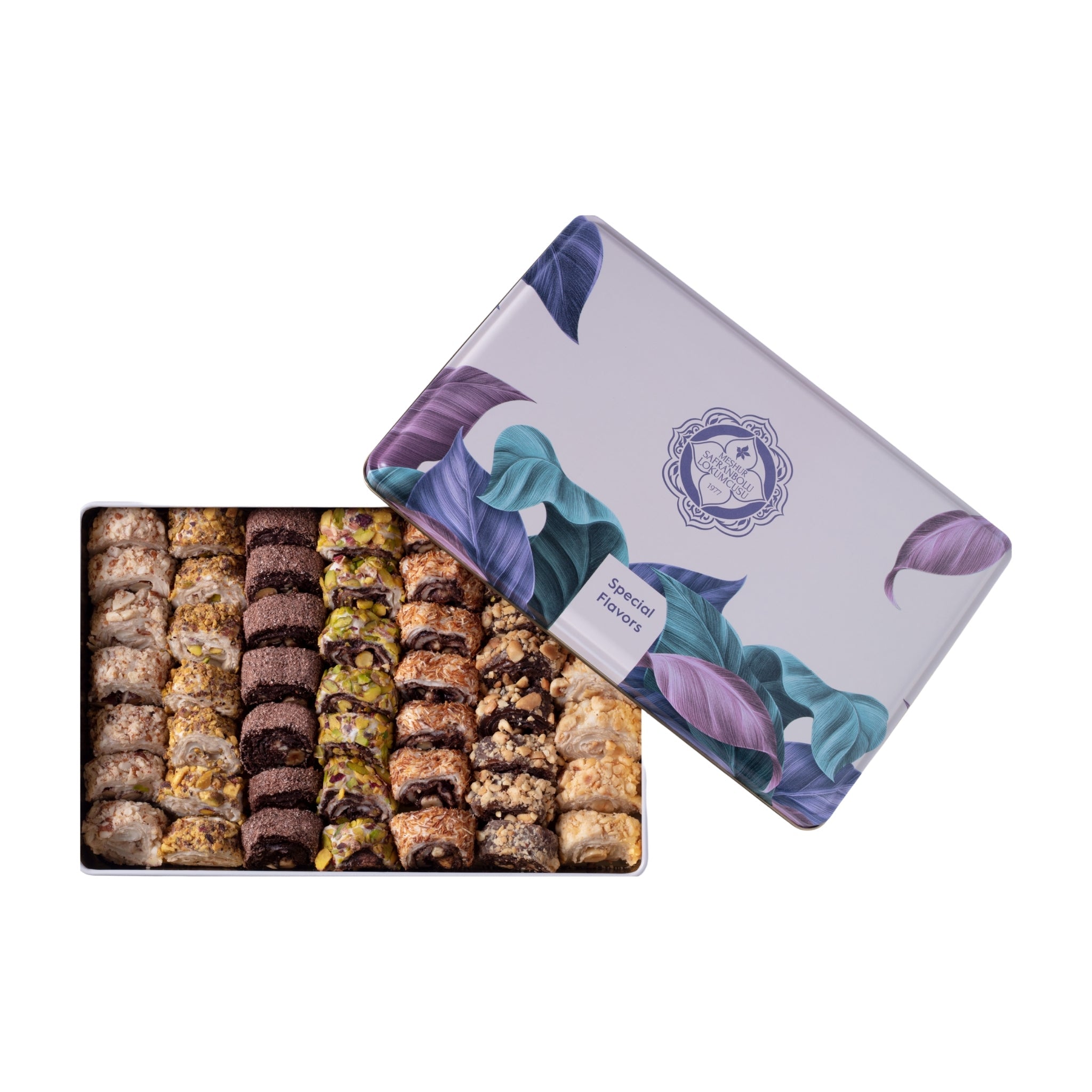 Mixed Wrapped Turkish Delight Metal Box – Assorted Flavors with Pistachio, Hazelnut, Almond & Chocolate – 1000g (35.27 oz) - Exporgin - Global Shopping Site