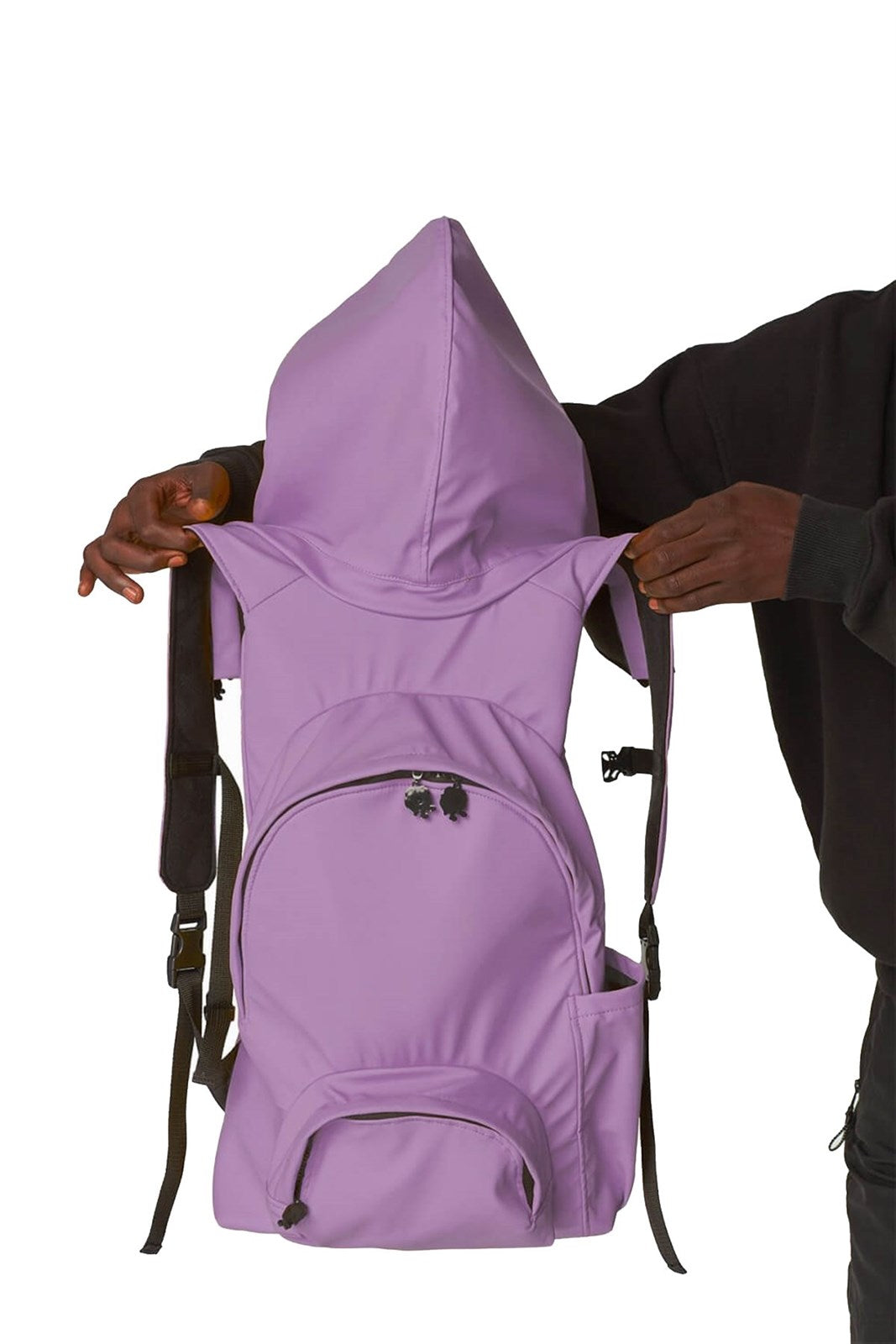 Ikigai die Stadt Gummi -Lilac großer Rucksack mit abnehmbarer Kapuze