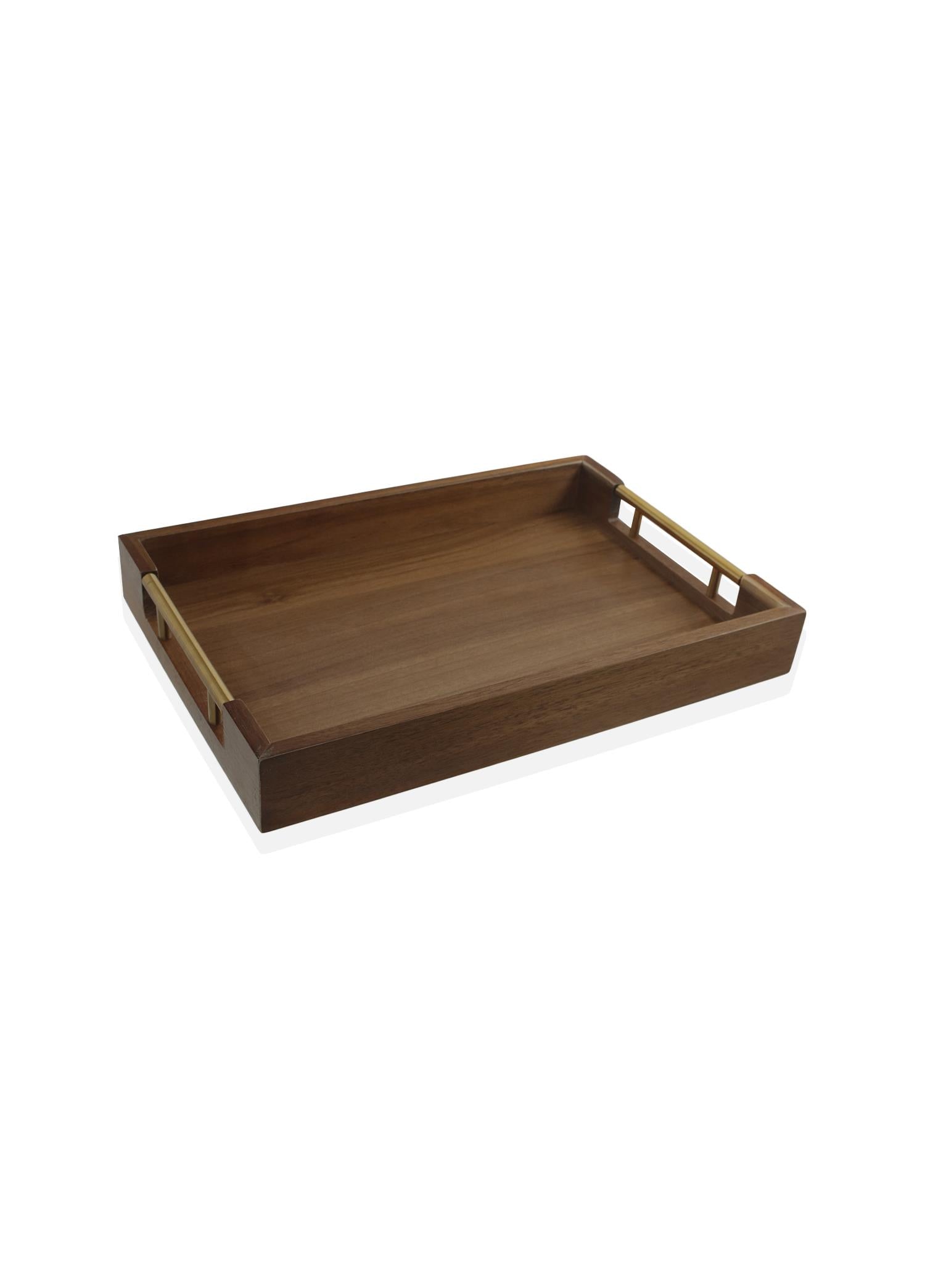 Natura Acacia Metal Handle Tray Gold 38x26x5 cm