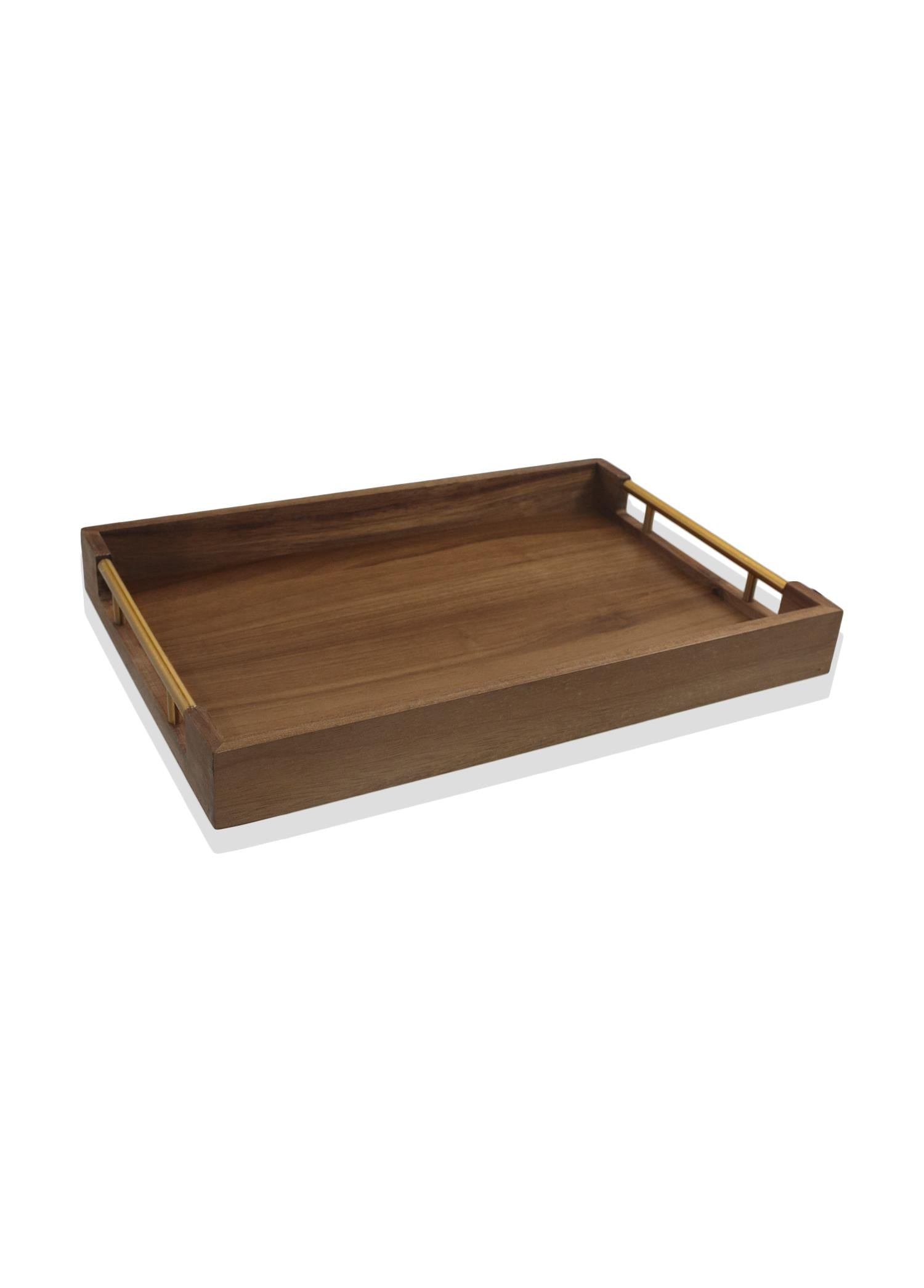 Natura Acacia Metal Handle Tray Gold 45x30x5 cm