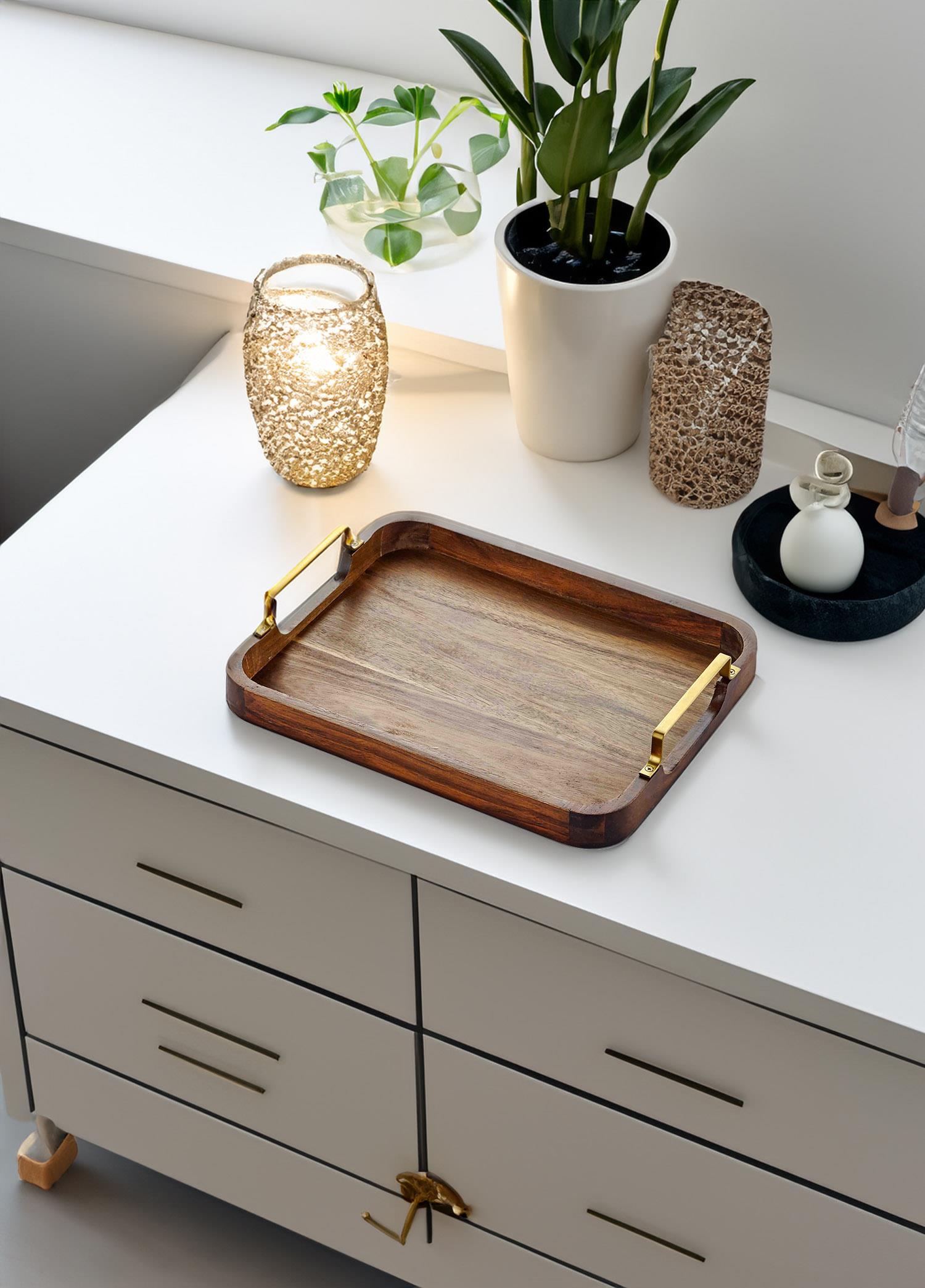 Natura Metal Sleeved Acacia Tray 30x23 cm