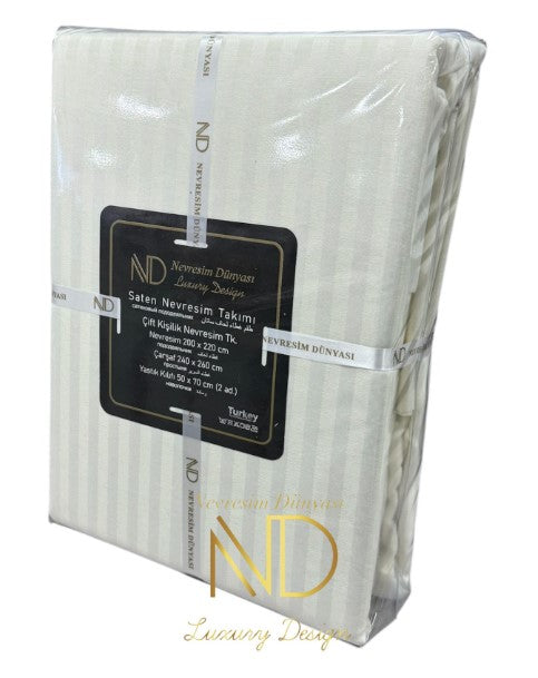 Nevresim Dünyası Double Striped Sateen Duvet Cover Set Cream