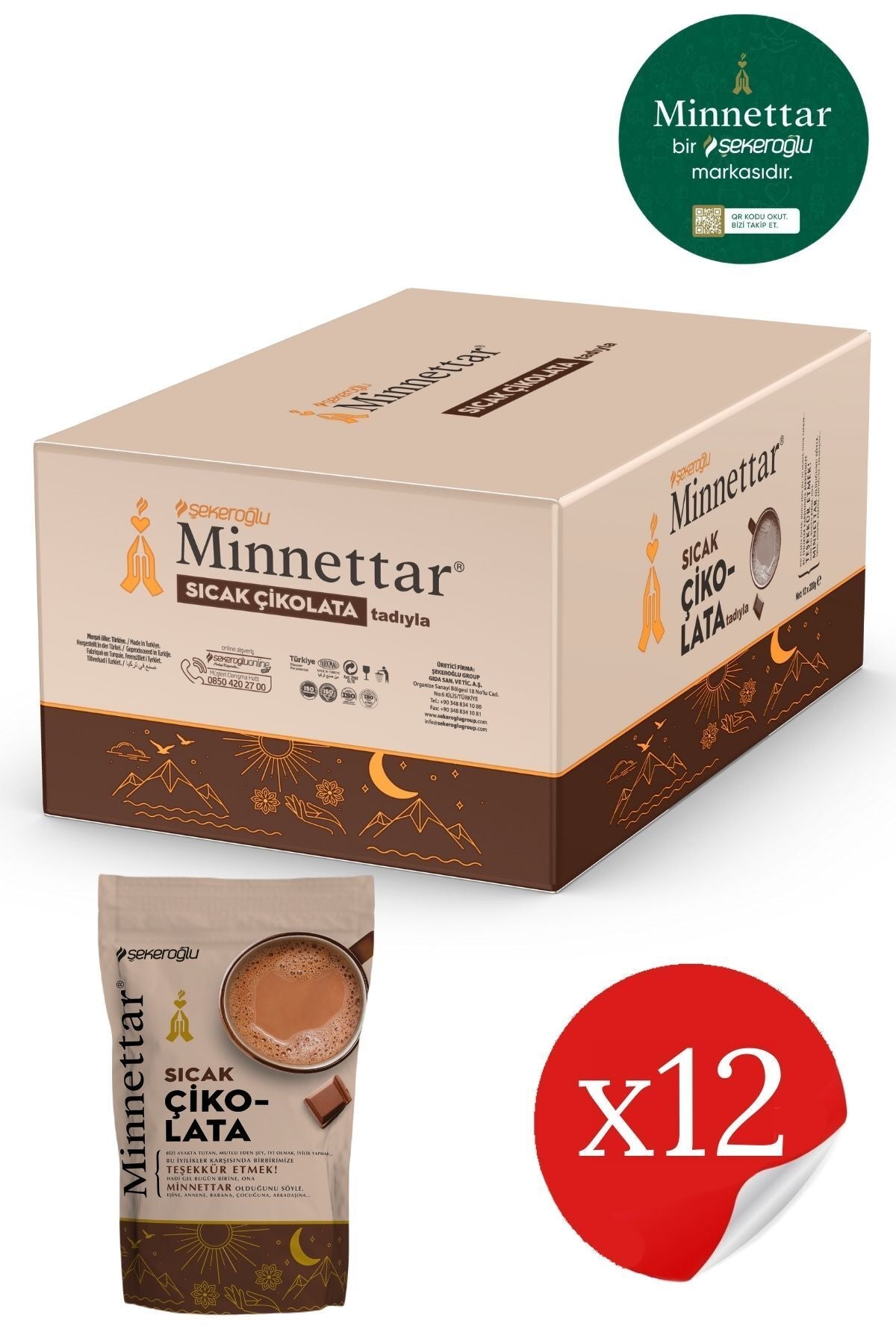 Minnettar Hot Chocolate 12 X 200 gr (12 Pack)