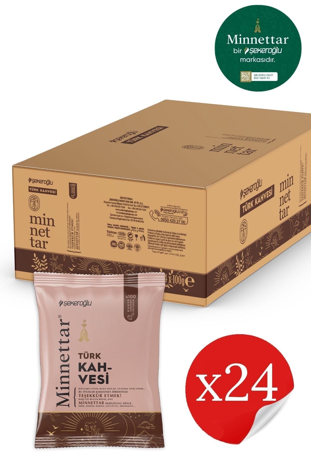 Minnettar türkischer Kaffee 24 x 100 Gr (24 Packungen)