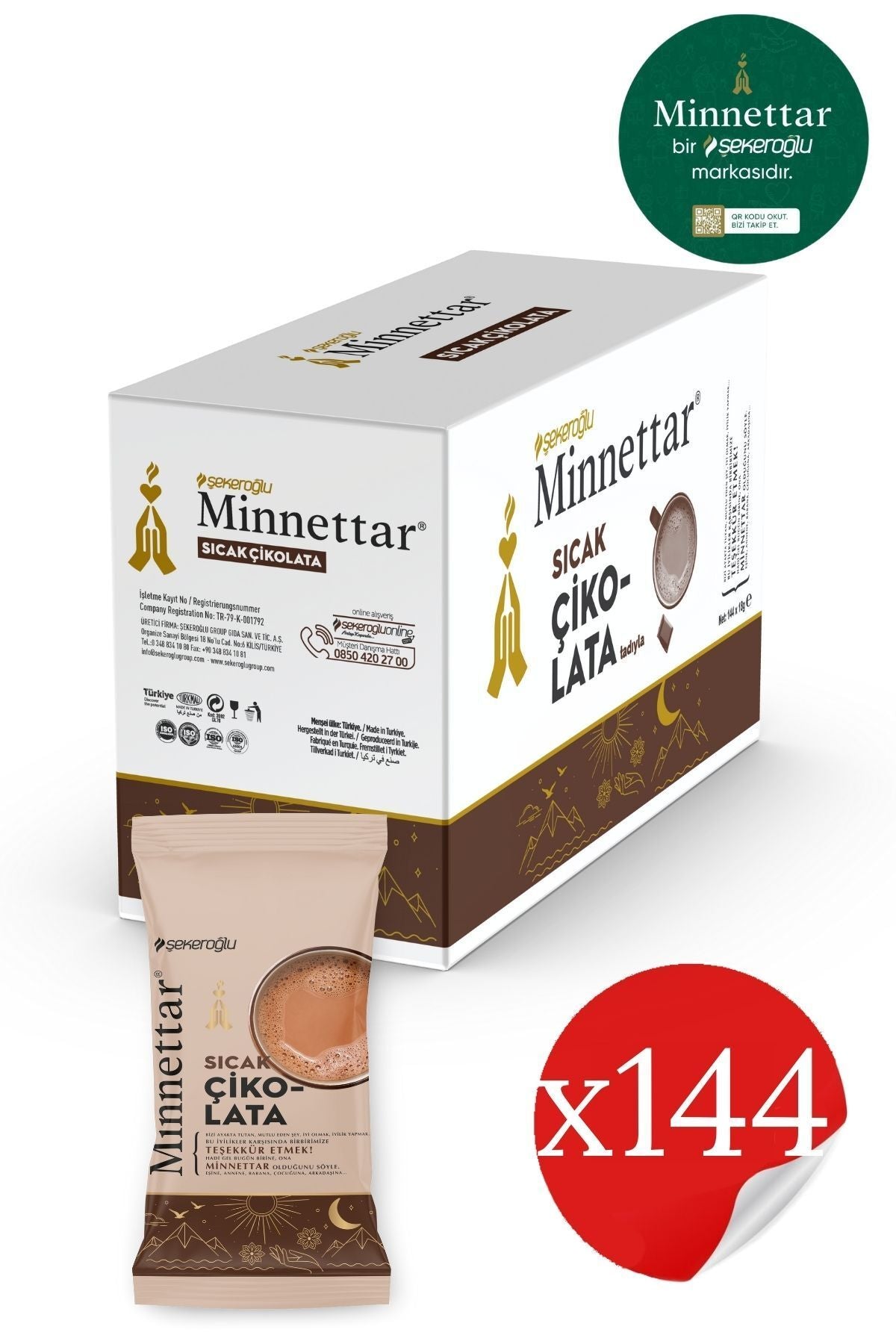 Minnettar Single Drink Hot Chocolate 18 GR 12 Box (144 drink single)