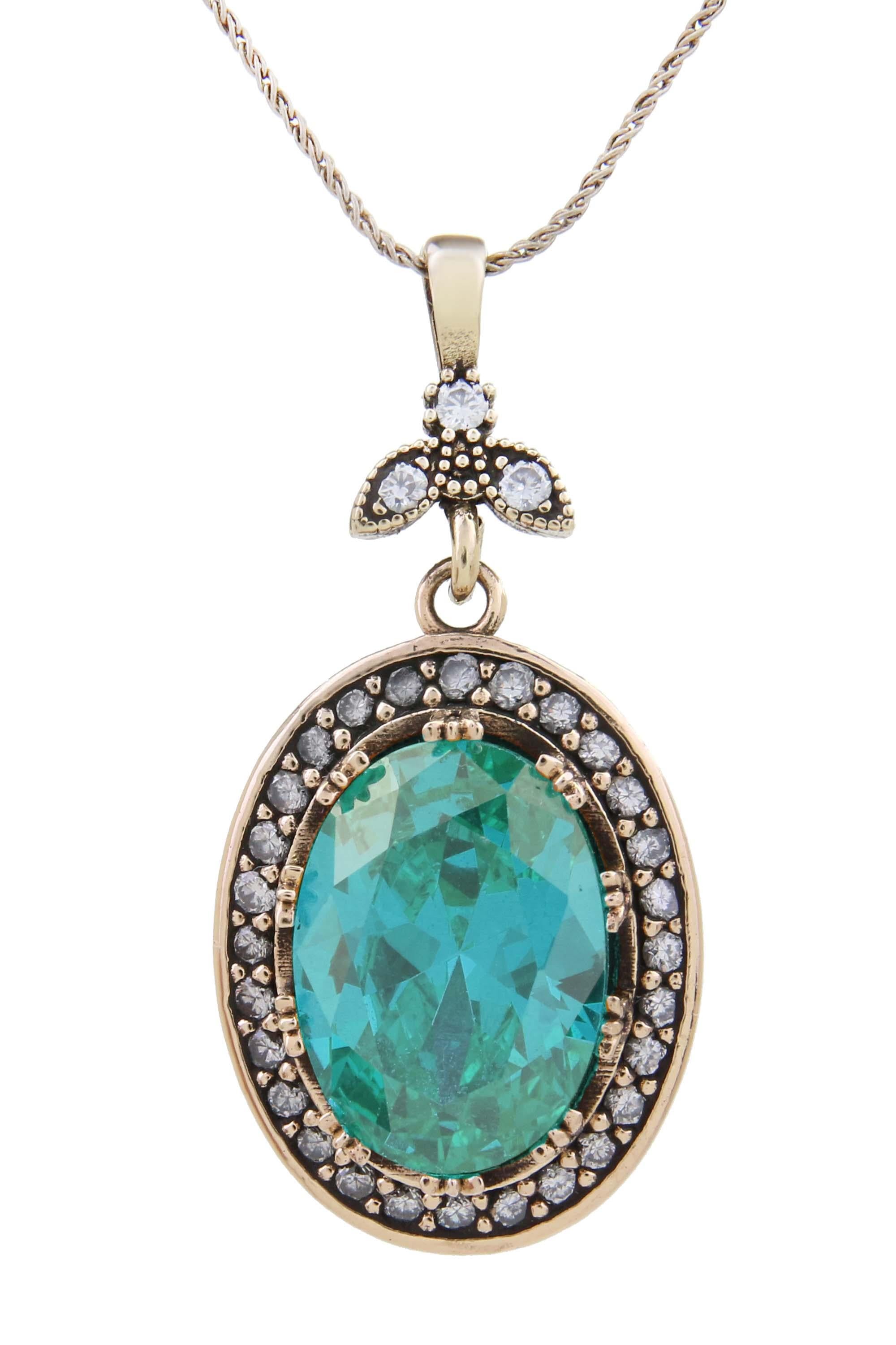 Serie autentiche Aquamarine Blue Color Stone Collana da donna in argento sterling