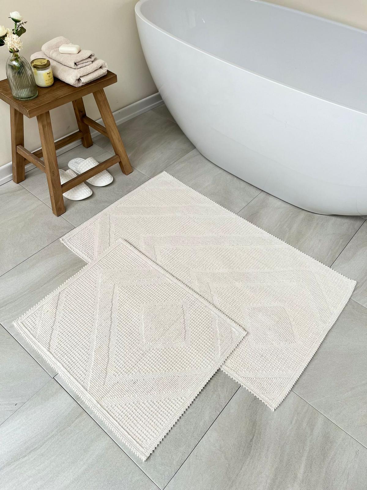 Palamutbükü Natural Cotton 2-Piece Bath Mat 60x100+50x60 cm - Ecru