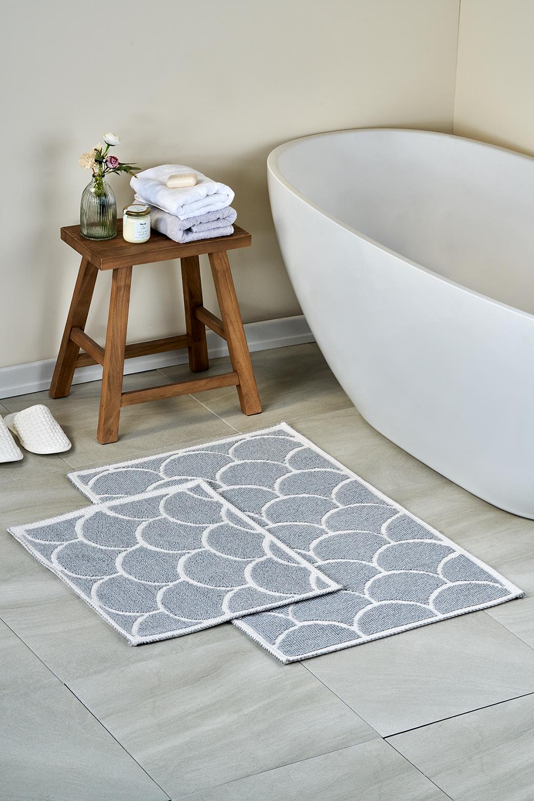 Pearl Natural Cotton 2-Piece Bath Mat Set 60x100+50x60 cm Grey