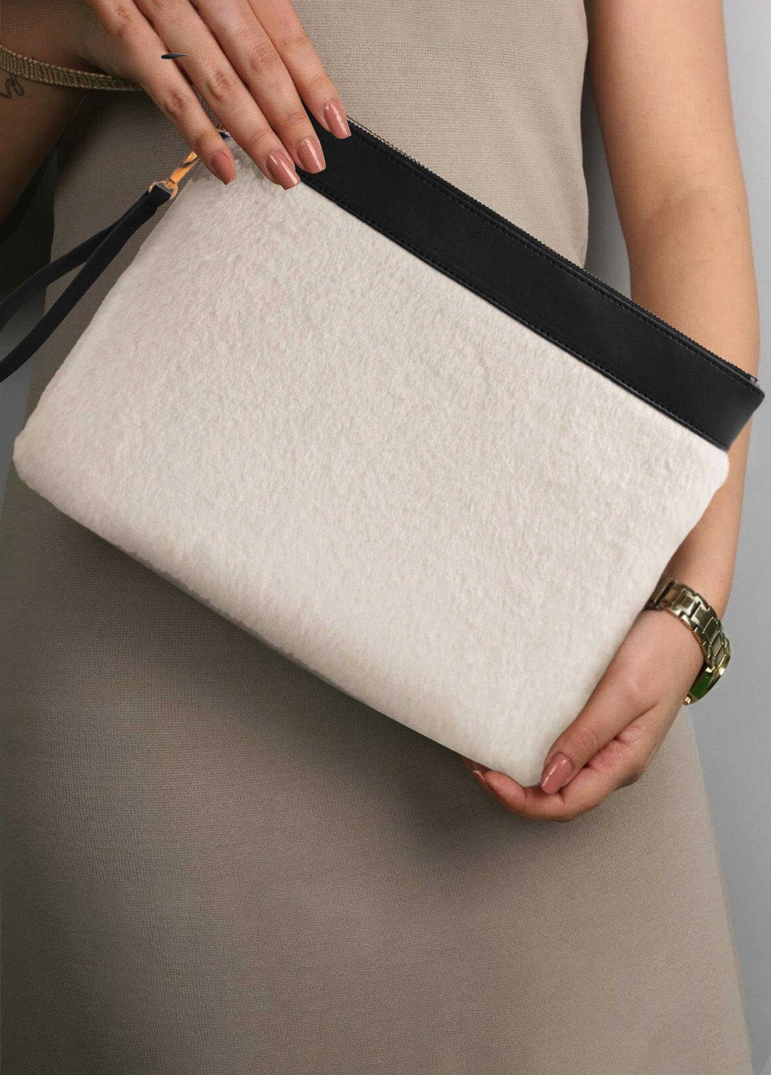 Plush Clutch Bag White 26x33 cm